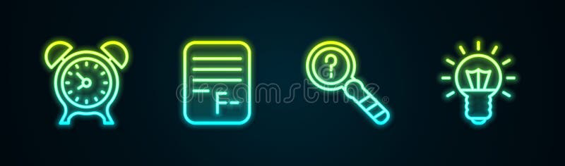 设置线闹钟试卷，答案不正确，未知搜索，灯泡. 荧光屏. 矢量.