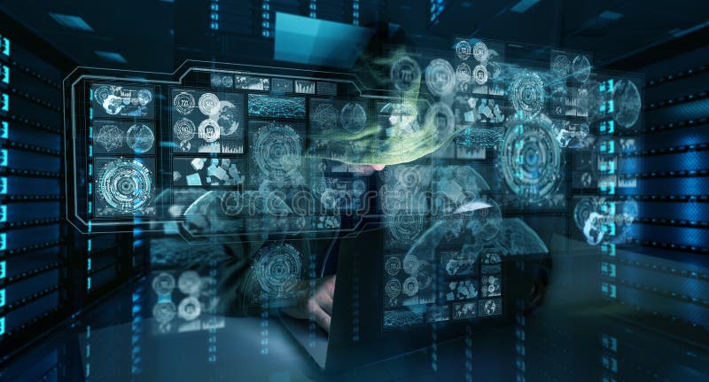 访问对与计算机3D的个人数据信息的黑客 皇族释放例证 访问对与计算机3D的个人数据信息的黑客 皇族释放例证