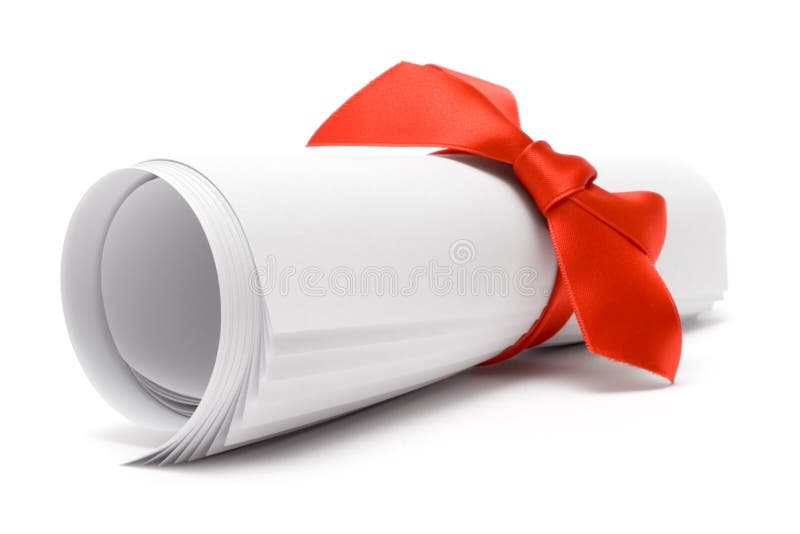 Gift certificate with a red ribbon isolated on a white background. Gift certificate with a red ribbon isolated on a white background.