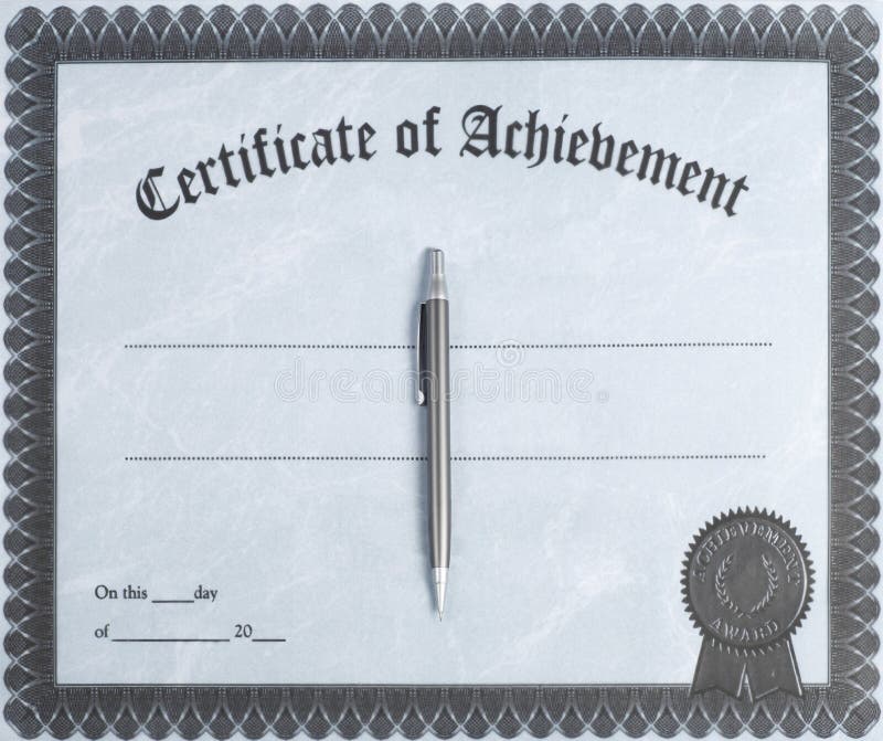 Certificate of achievement with pen. Certificate of achievement with pen