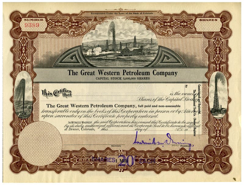Defunct Company Stock Certificate. Defunct Company Stock Certificate