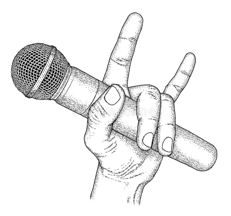 Hand drawn hand with microphone. Hand drawn hand with microphone