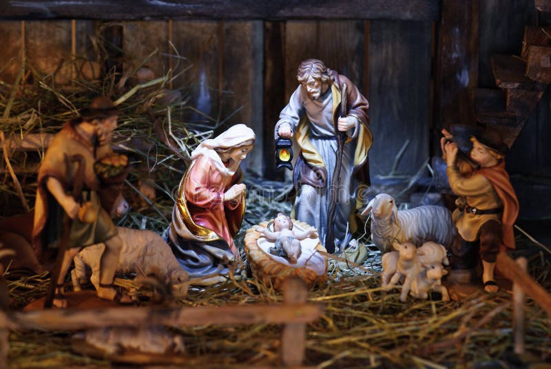 Nativity scene with hand-colored figures made out of wood. Nativity scene with hand-colored figures made out of wood