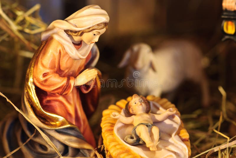 Nativity scene with hand-colored figures made out of wood. Nativity scene with hand-colored figures made out of wood