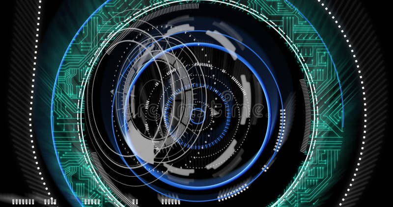 该动画展示了一个亮闪闪的屏幕，在绿色屏幕上展示了未来主义的数据 库存例证