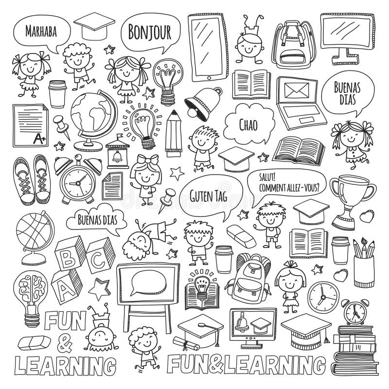 Language school Kids, chidlren, boys and girls. Happy students learning english, spanish, german, italian, arabic languages College, university, kindergarten language classes Play, study vector icon. Language school Kids, chidlren, boys and girls. Happy students learning english, spanish, german, italian, arabic languages College, university, kindergarten language classes Play, study vector icon