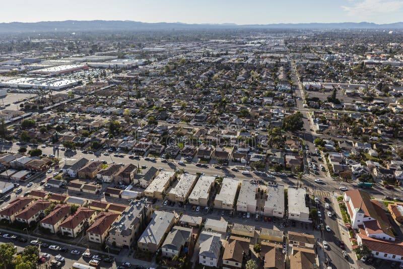 Aerial view of hazy sprawling San Fernando Valley communities in Los Angeles, California. Aerial view of hazy sprawling San Fernando Valley communities in Los Angeles, California.