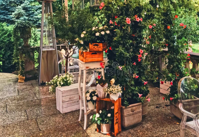 豪华后院花卉的美丽绿色花园 库存图片 豪华后院花卉的美丽绿色花园 库存图片