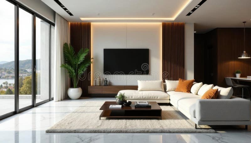 豪华客厅大理石地板现代风格家具清洁优雅Vector插图. AI生成的AI生成