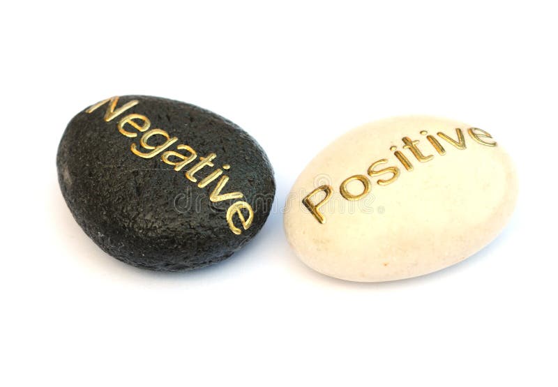 Stones with positive and negative in gold letters. Stones with positive and negative in gold letters