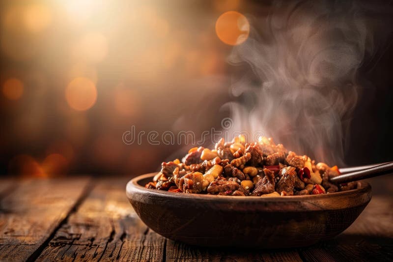 质朴木桌筷蒸面的优雅呈现 向量例证