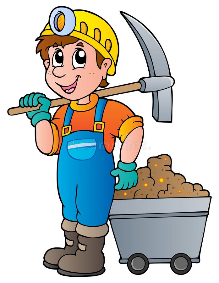 Miner with pickaxe and cart - vector illustration. Miner with pickaxe and cart - vector illustration.