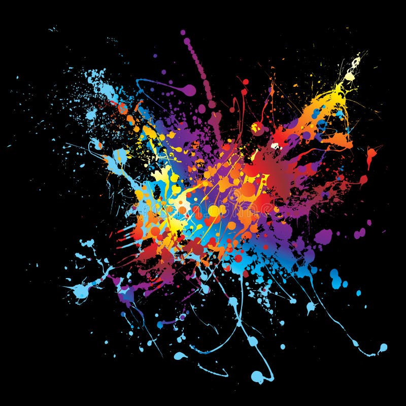 Colourful bright ink splat design with a black background. Colourful bright ink splat design with a black background