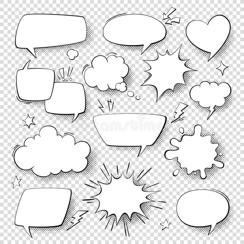 Comic speech bubbles. Cartoon comics talking and thought bubbles. Vector set of speech shapes. Comic speech bubbles. Cartoon comics talking and thought bubbles. Vector set of speech shapes.