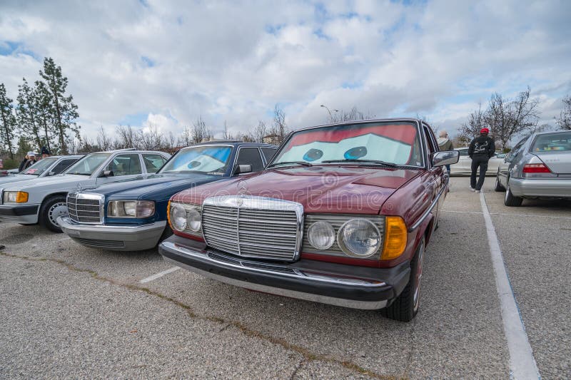 Woodland Hills, USA - January 29, 2023: Mercedes-Benz 300D diesel on display during Supercar Sunday car event. Woodland Hills, USA - January 29, 2023: Mercedes-Benz 300D diesel on display during Supercar Sunday car event