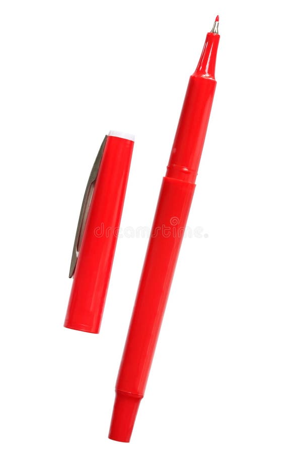 Red pen, isolated on white, with clipping path. No shadow. Felt-tip pen, uncapped. Red pen, isolated on white, with clipping path. No shadow. Felt-tip pen, uncapped.