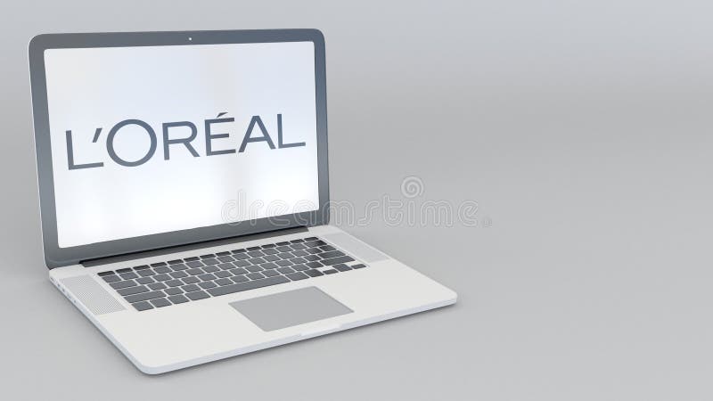 转动的开头和闭合值的膝上型计算机有L的` Oreal商标 计算机科技概念性社论4K夹子 皇族释放例证