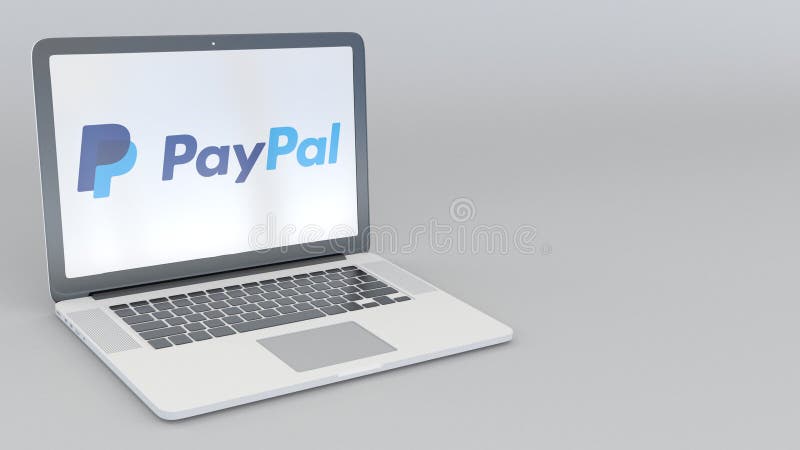 转动的开头和闭合值的膝上型计算机有PayPal商标的 计算机科技概念性社论4K夹子 皇族释放例证