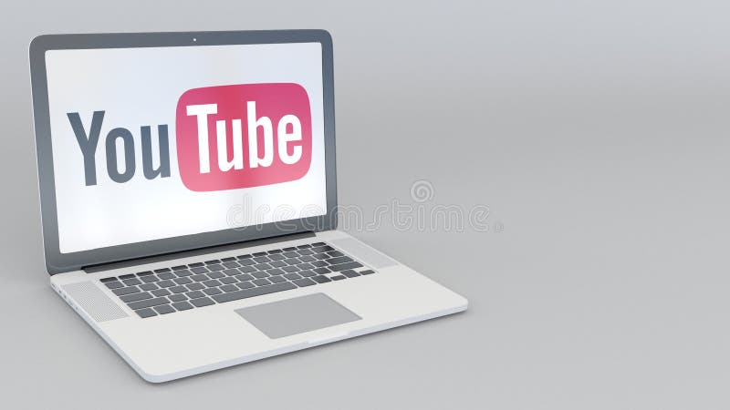 转动的开头和闭合值的膝上型计算机有YouTube商标的 计算机科技概念性社论4K夹子 向量例证