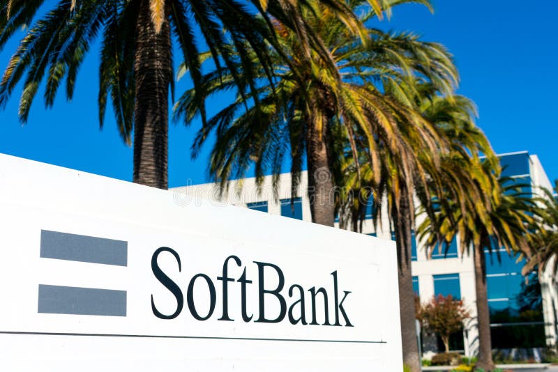 SoftBank sign at SoftBank Vision Fund headquarters in Silicon Valley. SoftBank Group Corporation is a Japanese multinational conglomerate holding company - San Carlos, CA, USA - 2020. SoftBank sign at SoftBank Vision Fund headquarters in Silicon Valley. SoftBank Group Corporation is a Japanese multinational conglomerate holding company - San Carlos, CA, USA - 2020