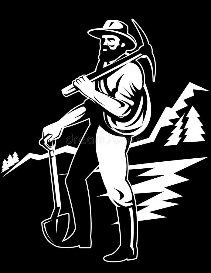 Vector illustration of a coal miner with pick axe and shove done in woodcut retro style. Vector illustration of a coal miner with pick axe and shove done in woodcut retro style