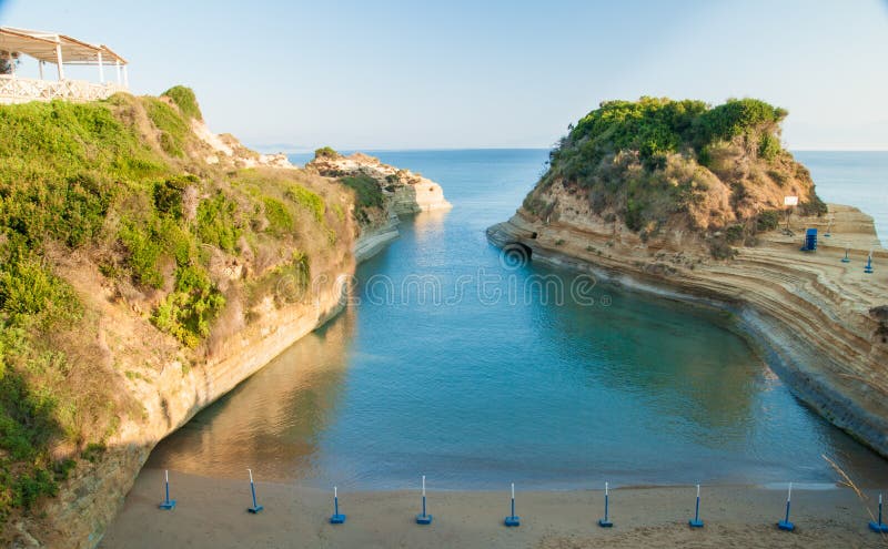 运河d'amour Sidari，科孚岛海岛在希腊 爱海峡 免版税库存图片