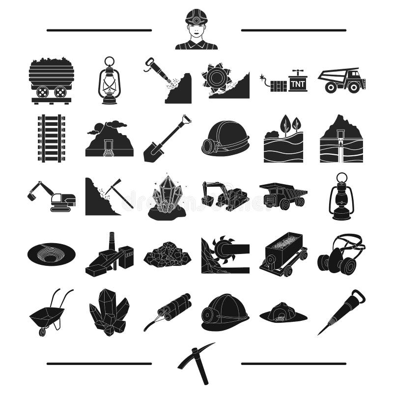 Transport, transportation, production and other icon in black style.Miner, industrial, coal, icons in set collection. Transport, transportation, production and other icon in black style.Miner, industrial, coal, icons in set collection