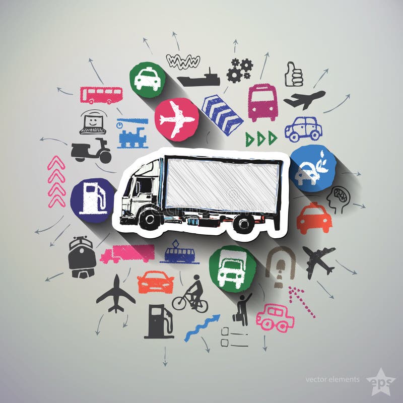 Transportation collage with icons background. Vector illustration. Transportation collage with icons background. Vector illustration