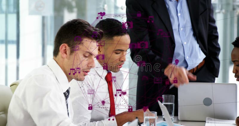 这是一个商人，在办公室的会议室里主持会议 向量例证