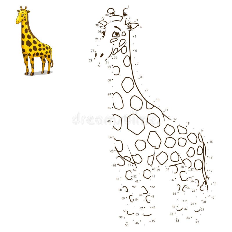 Connect the dots to draw the animal educational game for children giraffe vector illustration. Connect the dots to draw the animal educational game for children giraffe vector illustration