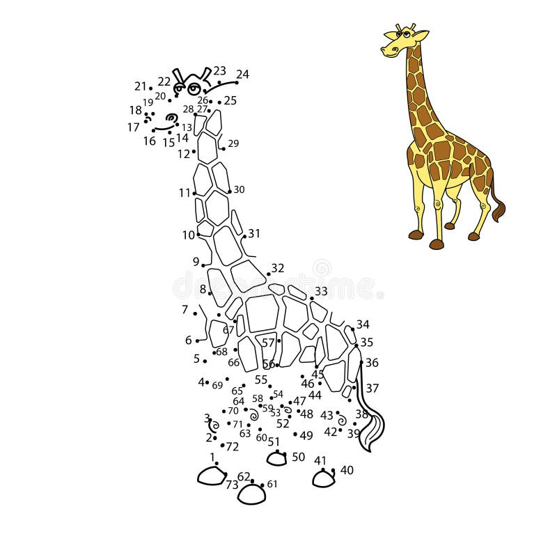 Connect the dots to draw the animal educational game for children giraffe vector illustration. Connect the dots to draw the animal educational game for children giraffe vector illustration