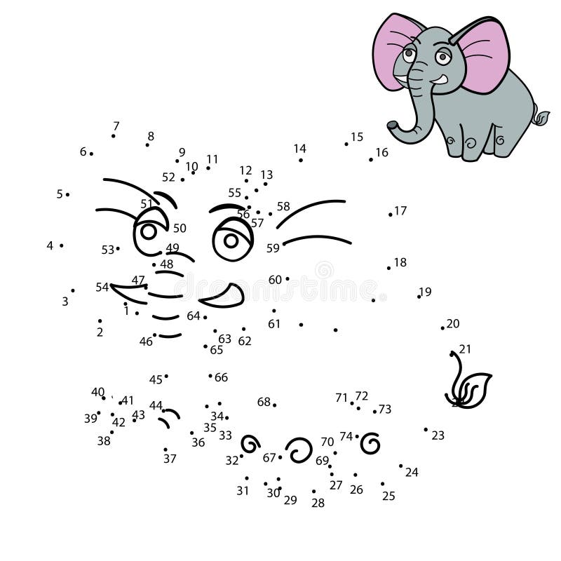 Connect the dots to draw the animal educational game for children elephant vector illustration. Connect the dots to draw the animal educational game for children elephant vector illustration