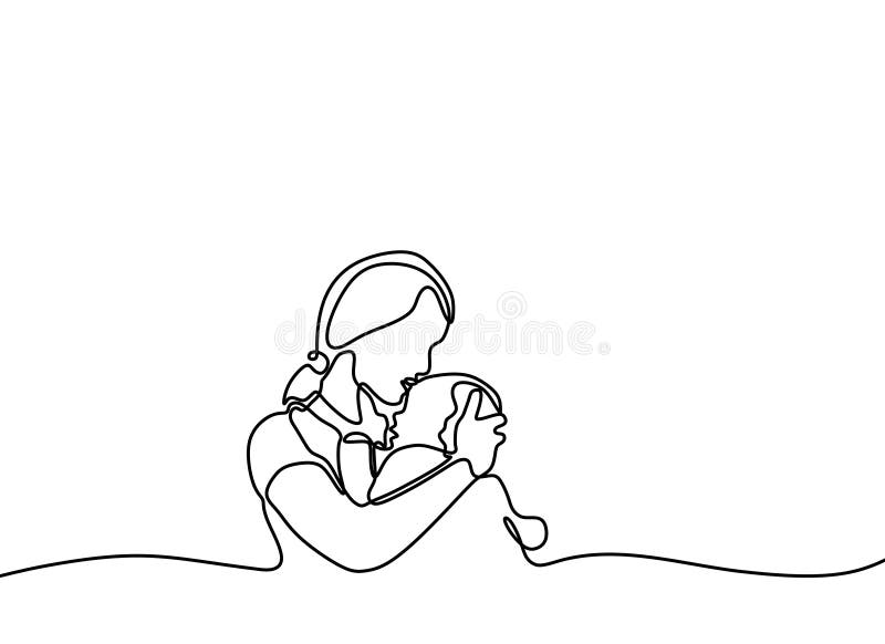 连续的一出生婴孩和母亲最低纲领派设计的线描 妈妈的爱和幸福概念 向量例证 连续的一出生婴孩和母亲最低纲领派设计的线描 妈妈的爱和幸福概念 向量例证