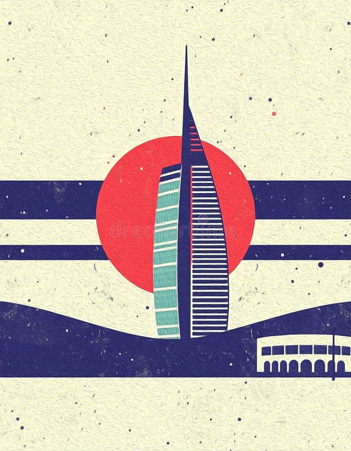 迪拜阿拉伯联合酋长国. 油漆旅行插图. 壁饰上印刷的抽象图案 库存例证