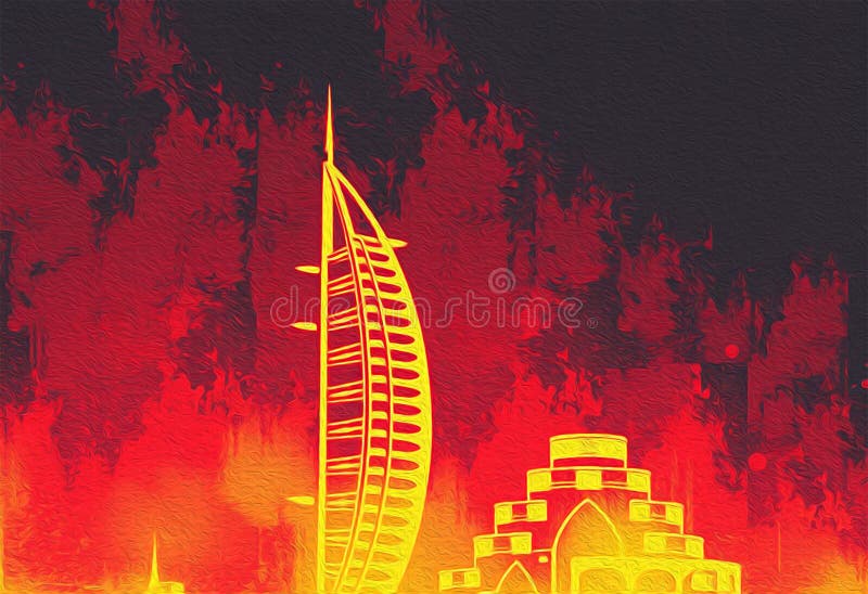 迪拜阿拉伯联合酋长国. 油漆旅行插图. 壁饰上印刷的抽象图案 皇族释放例证