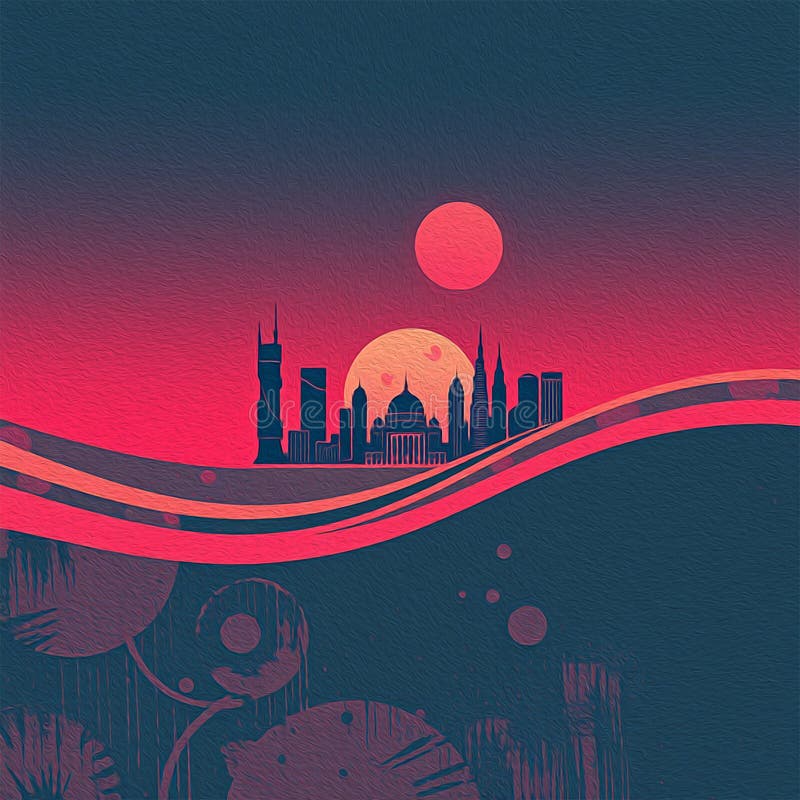 迪拜阿拉伯联合酋长国. 油漆旅行插图. 壁饰上印刷的抽象图案 库存例证