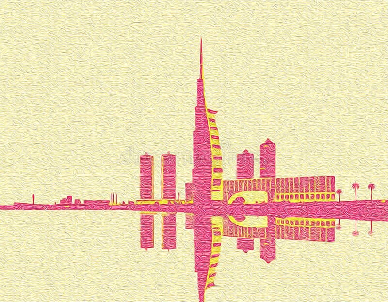 迪拜阿拉伯联合酋长国. 油漆旅行插图. 壁饰上印刷的抽象图案 库存例证