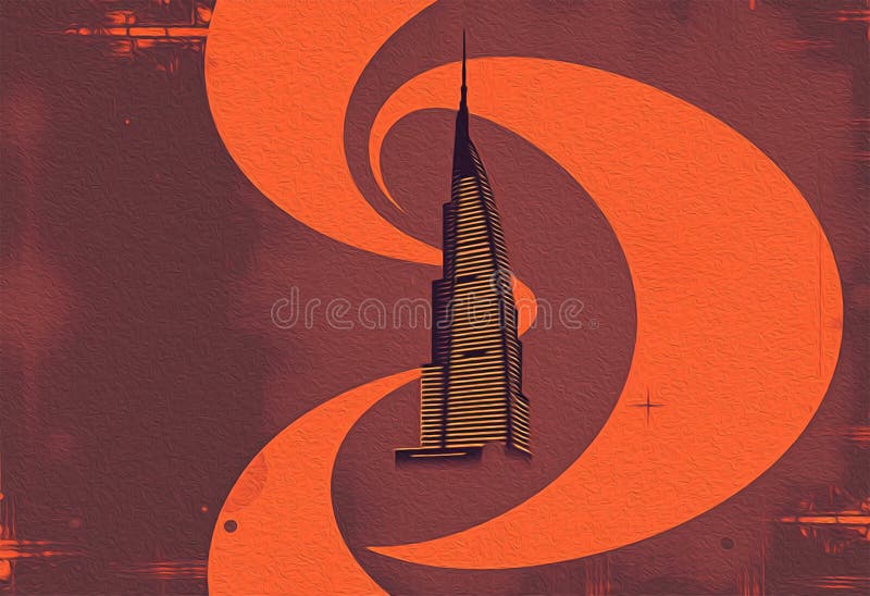 迪拜阿拉伯联合酋长国. 油漆旅行插图. 壁饰上印刷的抽象图案 库存例证