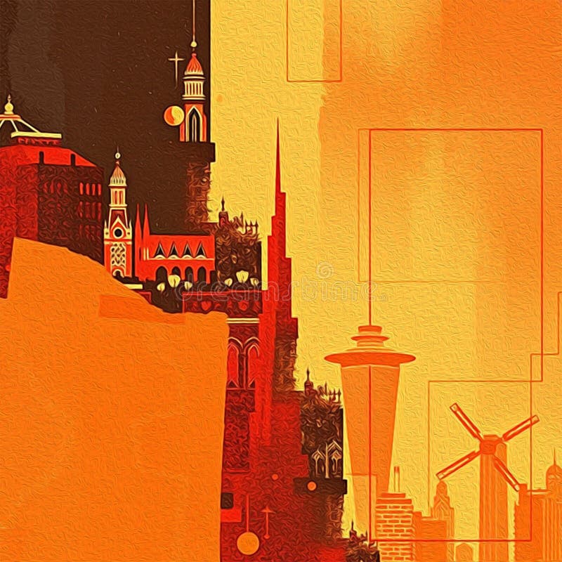迪拜阿拉伯联合酋长国. 油漆旅行插图. 壁饰上印刷的抽象图案 皇族释放例证