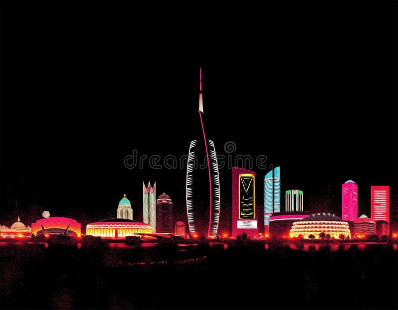 迪拜阿拉伯联合酋长国. 油漆旅行插图. 壁饰上印刷的抽象图案 皇族释放例证