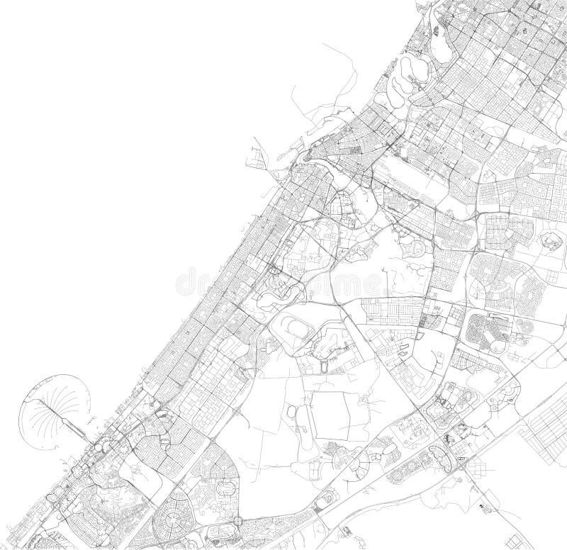 迪拜，阿拉伯联合酋长国，城市街道的卫星地图 库存例证