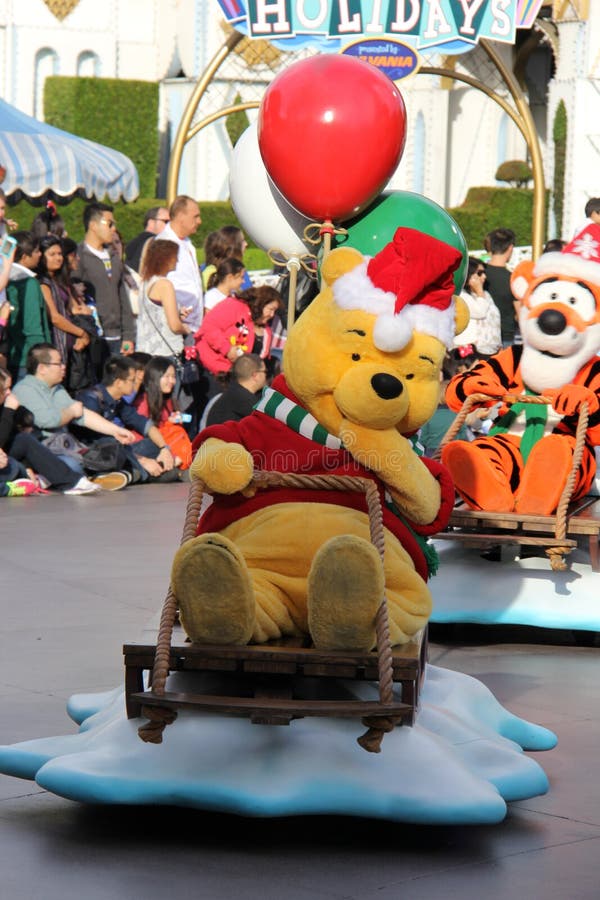 Disneyland's Christmas Parade. Pooh Bear on a sleigh. Disneyland's Christmas Parade. Pooh Bear on a sleigh.