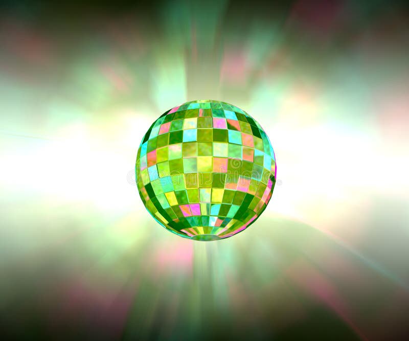 Unique and beautiful shinny disco mirror ball with colorful reflections and dark and light flare effects. Green tone background for music, dance and party theme. Unique and beautiful shinny disco mirror ball with colorful reflections and dark and light flare effects. Green tone background for music, dance and party theme.