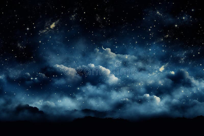 迷人的卡片设计,宁静的星空,闪闪发亮的星星和梦幻般的月光气息 免版税图库摄影
