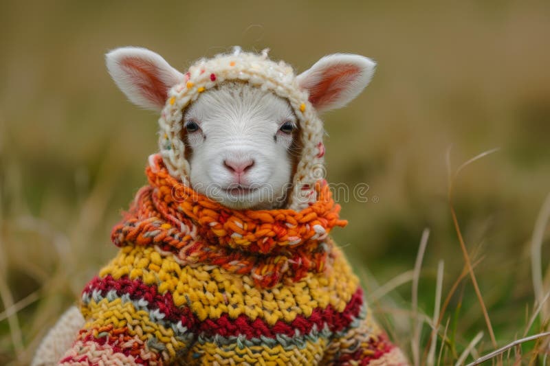 Charming Baby sheep portrait dressed. Nature mammal. Generate Ai AI generated. Charming Baby sheep portrait dressed. Nature mammal. Generate Ai AI generated