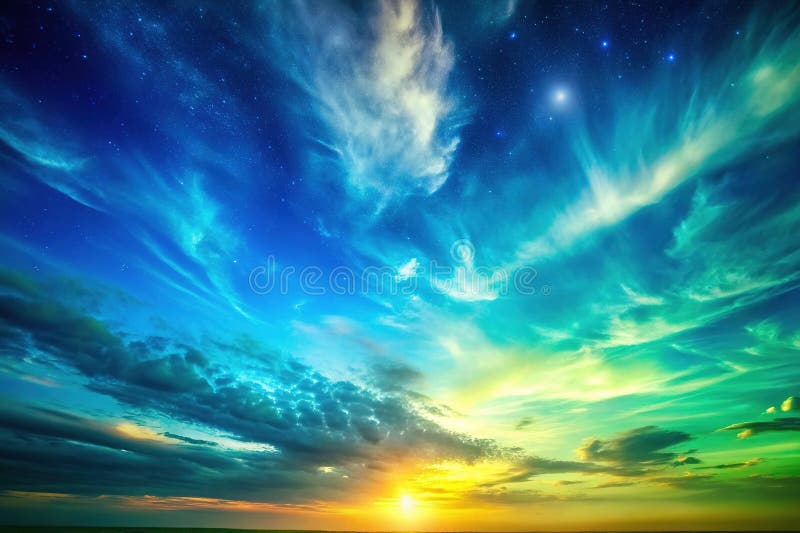 迷人的蓝绿色天空渐变墙纸，为您的数字梦景提供惊艳的高质量背景图像 向量例证