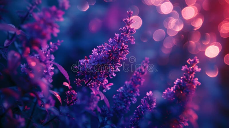 迷人薰衣草花园 : 紫花与宝可灯自然摄影 皇族释放例证