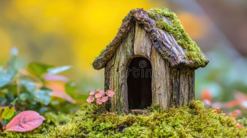 迷你苔藓林地仙女之家 : 一幅魅力的自然喜悦景象 库存照片