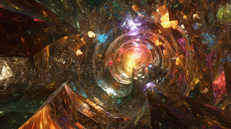 迷彩空间环境中闪光的类宝石分形晶洞 库存例证