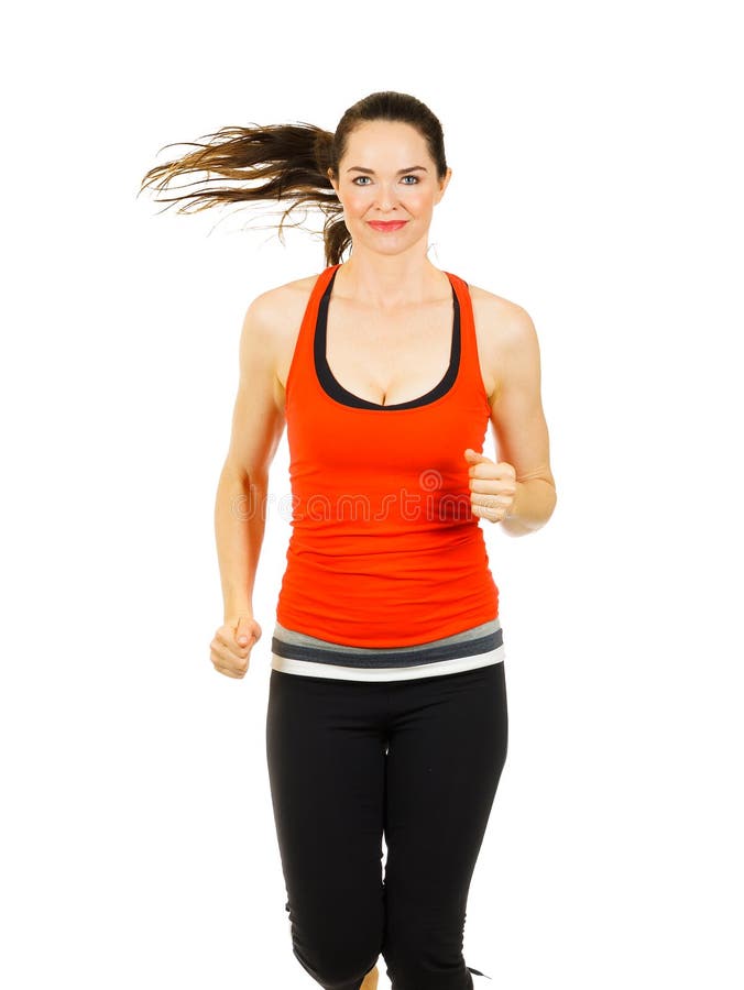 A fit happy, beautiful woman doing aerobic workout. Isolated over white. A fit happy, beautiful woman doing aerobic workout. Isolated over white.
